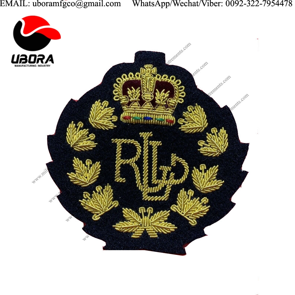HandMade Embroider Crown Crest Gold Bullion Badges,Blazer Badge bullion Badge patches, Military 
